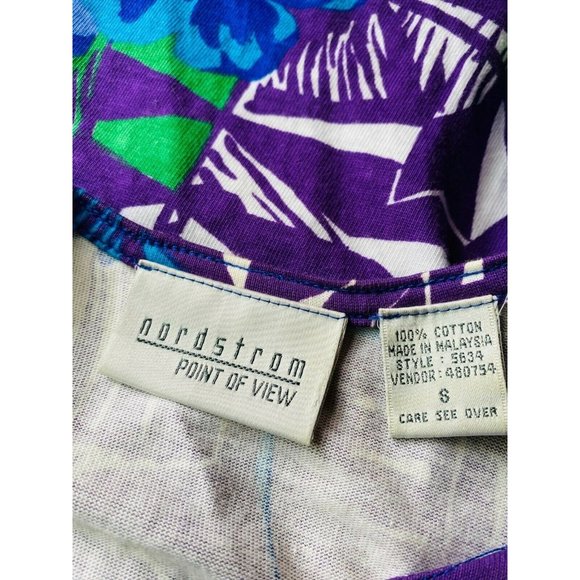 Vintage 80s 90s Purple Floral Day Dress Sz S Small Bright Tropical Button Front - Picture 3 of 8